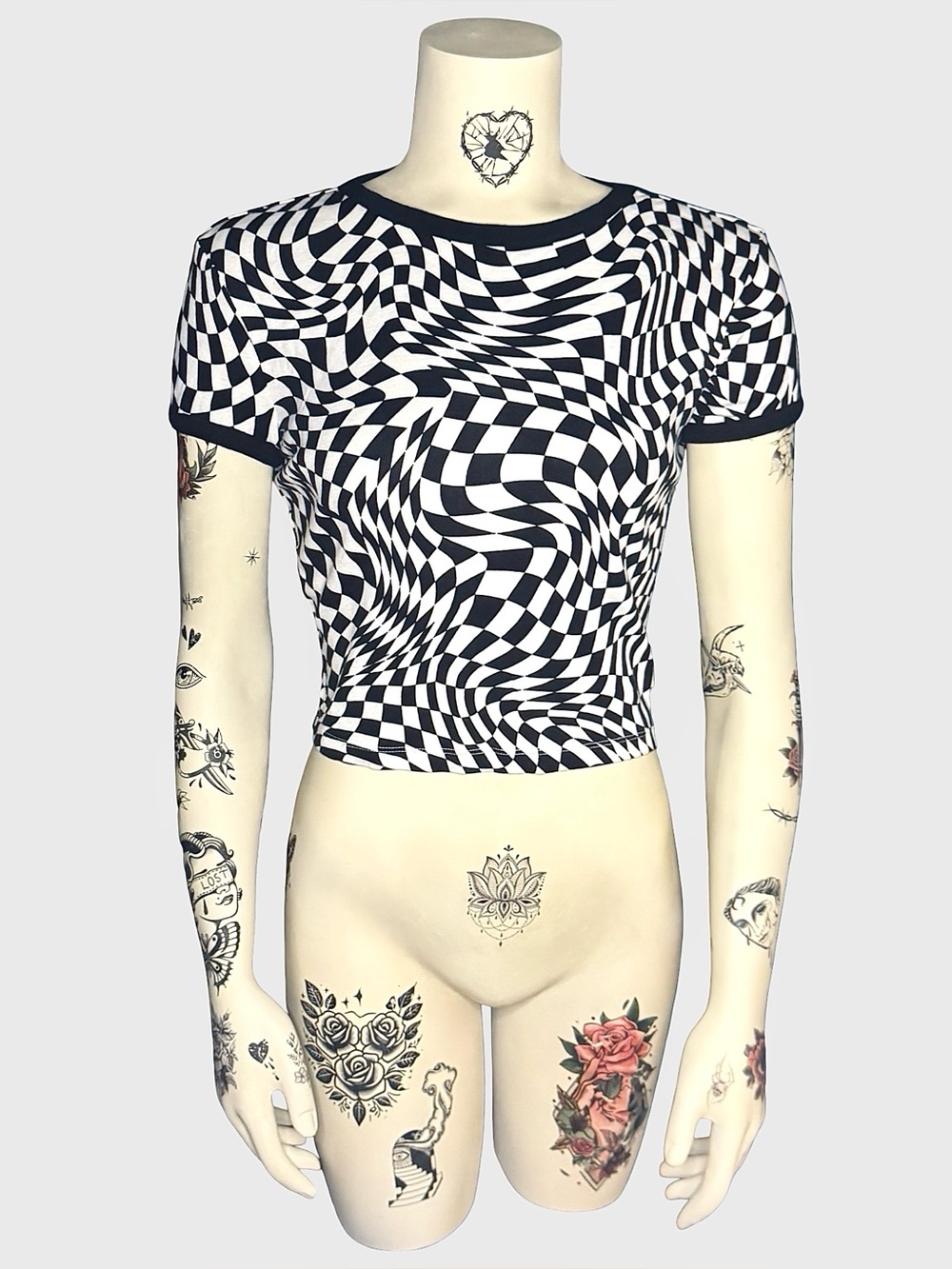 Checkerboard print punk tee